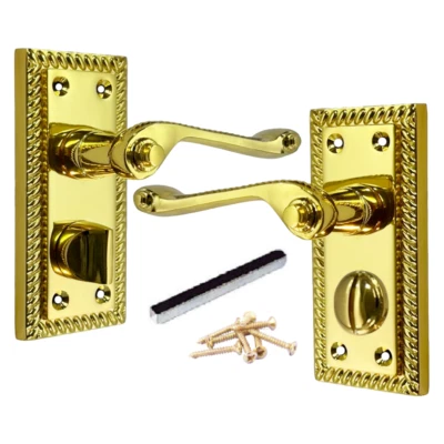 Georgian Door Handles Privacy WC Bathroom Brass 108mm x 48mm Scroll Lever - Image 1 of 4