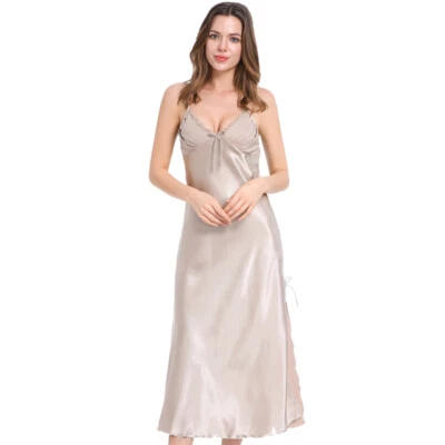 Женский атласный шелковый халат платье Sleepwear белье длинная ночная рубашка ночная рубашка - Изображение 1 из 4