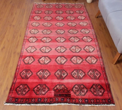 Alfombra de lana ROJA tradicional oriental tradicional hecha a mano vintage de Anatolia de 3'6''x7'3"" Foto 1 de 4