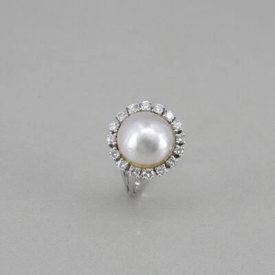 RING in 585/14k Weissgold, Mabeperle Ø ca. 11 mm und Brillanten ca. 0,50 ct - Bild 1 von 4