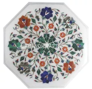 Marble Table Floral Semiprecious Inlay Work Home Decor Gift 18" Octagonal - Picture 1 of 5