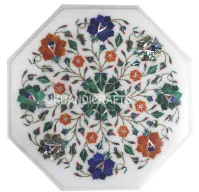 Marble Table Floral Semiprecious Inlay Work Home Decor Gift 18" Octagonal - Image 1 of 4