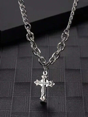 Collane uomo fascino croce catena croci argento punk minimal - Immagine 1 di 4