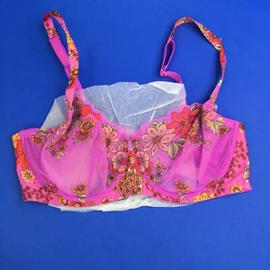 Savage X Fenty Bra 38D Heavy Pink Floral Play Lace Unlined Balconette Women - Picture 1 of 4