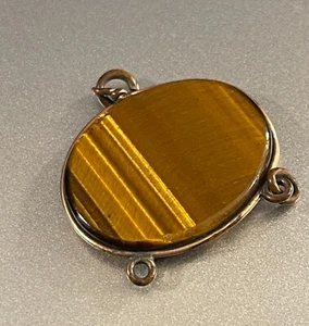 NEW PRICE! VINTAGE VICTORIAN TIGER'S EYE PENDANT PIECE W/ GOLD TONE JUMP RINGS - Picture 1 of 4