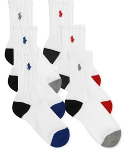 NWOT Polo Ralph Lauren Boy White 5 Pairs Color Blocked Crew Socks 4-7 pfe1422 - Picture 1 of 1