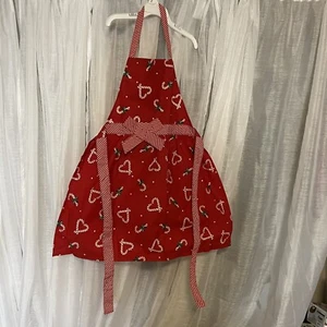 New Child's Red Christmas Apron w/Candy Canes & Hearts from Avon - Afbeelding 1 van 7
