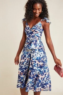 New Anthropologie Hutch Kapari Wrap Midi Dress Size XS Petite MSRP: $170 - Image 1 of 4