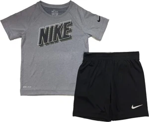 Nike Little Boys Dri-FIT Graphic Tee & Shorts 2 Piece Set Black Grey 6 - Picture 1 of 1