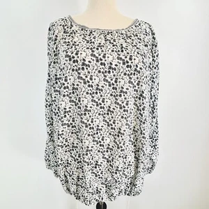 Max Studio Top Women’s 3X White Black Floral Cottagecore Boho Peasant Tassels - Picture 1 of 10