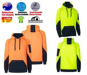 Breathable Arm Zip Pocket High-Vis Hoodie Jumper With Kangaroo Pocket With Zip - Picture 1 of 26