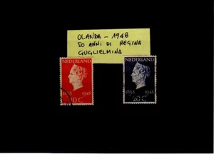 Olanda 1948, 2 serie francobolli usati: 50 anni Reg. Guglielmina e Reg. Giuliana - Foto 1 di 2