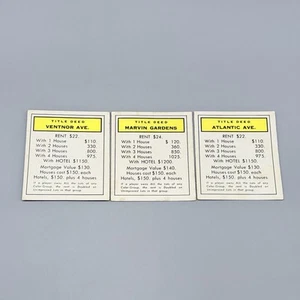 Parker Brothers 1961 Vintage Monopoly #9 Juego de Mesa Repuesto 3 Hechos Amarillos - Imagen 1 de 7