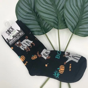 Sock It To Me Glow In The Dark Black Dog Ghost Costume Halloween Kids Crew Socks - Picture 1 of 9