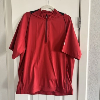 Adidas Golf Climaproof Pullover Red Jersey L 1/4 Zip Windbreaker Excellent - Imagem 1 de 4