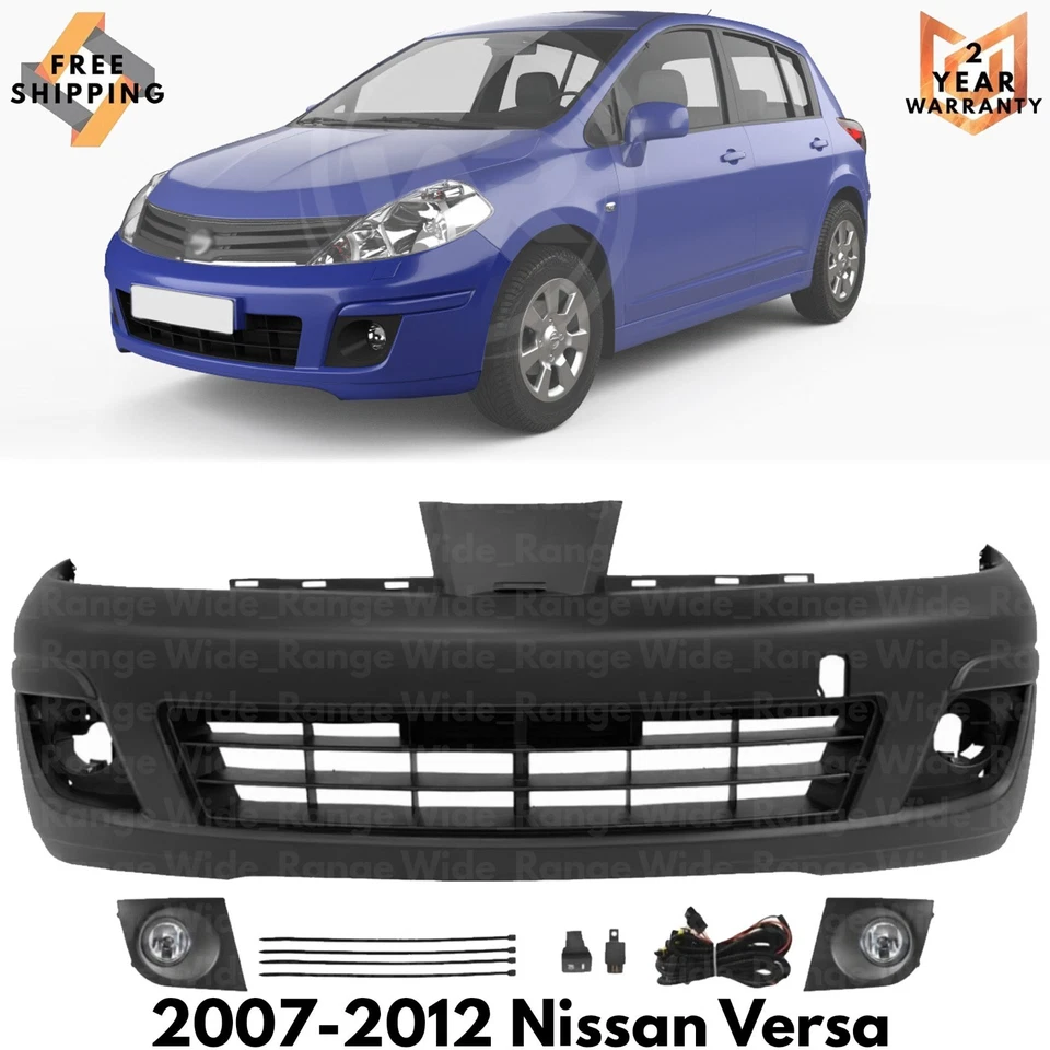 Front Bumper Cover Fascia & Fog Light Assembly Kit For 2007-2012 Nissan Versa Foto 1 de 4