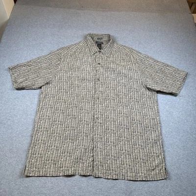 Crazy Horse Shirt Mens L Beige Black Pattern 100% Silk Geometric Short Sleeve - Image 1 of 4
