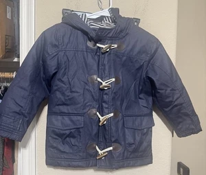 Hanna Andersson Boys Coat Navy Blue Stripe Toggle Cord Hooded Jacket 120cm sz 5 - Picture 1 of 9