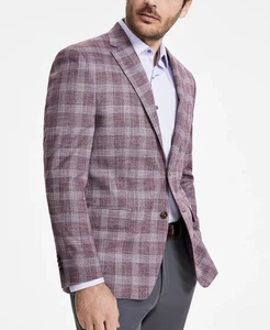 Michael Kors Men's Classic-Fit Berry Plaid Sport Coat 44 R NEW $295 KTNN1K2Y1187 - Picture 1 of 3