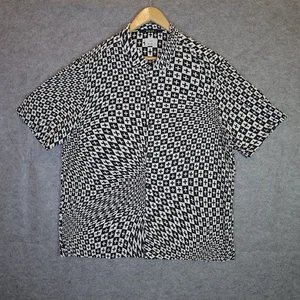Ksubi Men’s XL Short Sleeve Shirt Black White Geometric Optical Illusion Tencel - Bild 1 von 10