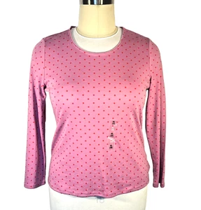 Style & Co Long Sleeve Tee Shirt Women's XL Dusty Pink Red Polka Dots Scoop Neck - Picture 1 of 12