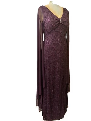 Vestido largo de encaje y lentejuelas R&M Richards con capa transparente talla 8 nuevo con etiquetas Foto 1 de 4