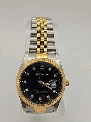 REGINALD CLASSIC ДВА 2 ТОНА ИЗ НЕРЖАВЕЮЩЕЙ СТАЛИ, ЧЕРНЫЙ ЦИФЕРБЛАТ, ВОДОНЕПРОНИЦАЕМЫЙ + ДАТА ЧАСЫ - Изображение 1 из 4