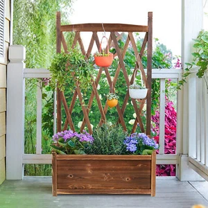 Wooden Flower Planter Stand with Plant Climbing Trellis Shelf for Garden Outdoor - Picture 1 of 12