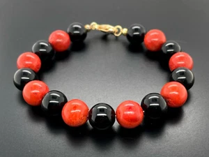 SCHMUCKJAGD ARMBAND 925/- SILBER VERGOLDET MIT SCHAUMKORALLE & ONYX - Bild 1 von 4