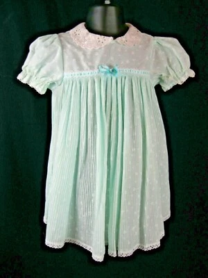 Vintage Baby Dress Size  3TMo  Mint Green pleats lace Roanna USA  Lace Hem USA! - Image 1 of 4
