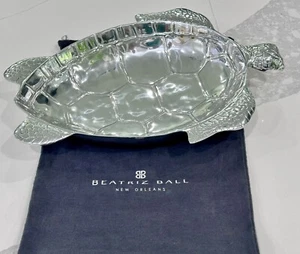 LARGE Authentic Beatriz Ball Silver Ocean Turtle Bowl, NEW - Picture 1 of 11
