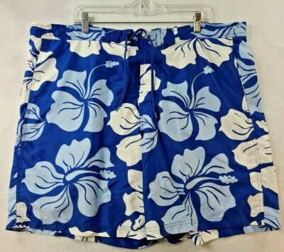 Lands End Blue Hawaiian Tropical Floral Swim Board Shorts Mens XL 40-42 Waist - Image 1 of 4