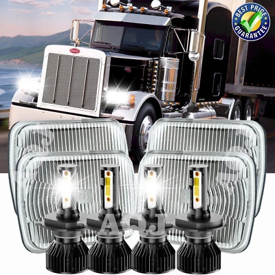 4PCS 4x6" LED Headlights Hi/Lo For Kenworth W900 T400/800 Peterbilt 357 379 - Image 1 of 4