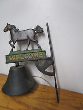 Vintage Cast Iron Welcome Dinner bell with Horse Wall Mount Farmhouse