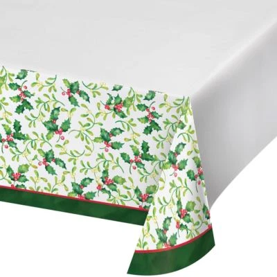 Holly Berries Plastic Border Print Tablecover 54x102 - Image 1 of 2