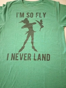 Disney Peter Pan "I'm so fly I Never Land" green t-shirt adult small - Picture 1 of 2