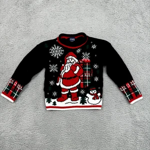 Young Classics Sweater Girl S Black Plaid Santa Graphic Christmas Novelty Casual - Picture 1 of 15