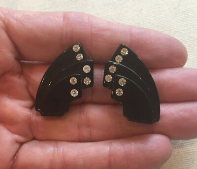 Pendientes de resina Art Deco abanico 3D estrás negro vintage artesano steampunk 1 3/8" Foto 1 de 4