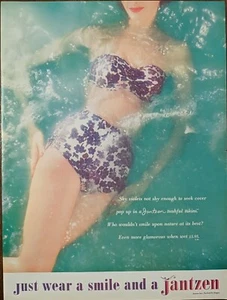 1960 vintage costume da bagno viola Jantzen stampa annuncio, bikini due pezzi - Foto 1 di 1