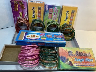 6 Cajas de Brazaletes de Vidrio de la India Dorado Verde Rosa Brillante Joya Foto 1 de 4