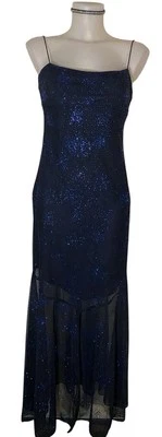 VTG 90s Womens Dark Blue Glittery Mesh Stretchy Grunge Dark Goth Slip Dress Sz S - Image 1 of 4