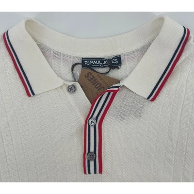 Camisa Polo PJ Paul Jones Para Hombres XL Tejido Acanalado Crema Rojo Azul Borde Informal Golf Nueva con Etiquetas Foto 1 de 4