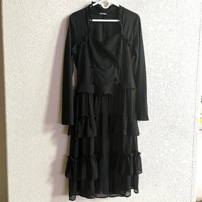 Hot Topic XL Chaqueta Negra Doble Pecho con Volantes en Niveles Bruja Gótica Steampunk Foto 1 de 4