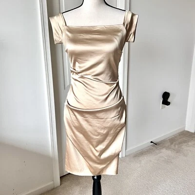 BETSEY & ADAM Satin Off The Shoulder Ruched Sheath Dress—SZ. 6 - Imagem 1 de 4