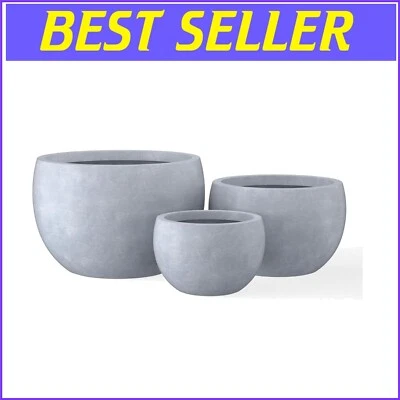 Juego de jardineras redondas grandes de hormigón - Resistente a la intemperie y a los rayos UV para jardín o patio Foto 1 de 4