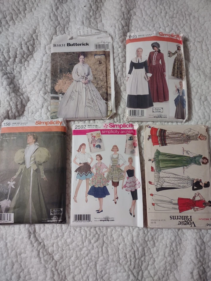 Vtg Dress Patterns X5 Vogue Simplicity Butterick Dress Apron Prairy Victorian  - Image 1 of 4