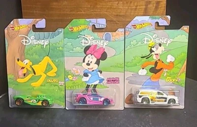 3 Disney Hot Wheels Cars Minni Mouse, Goofy, And Pluto New In Box - Image 1 of 4