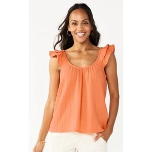 NWT Sonoma Relaxed Ruffled Tank Cotton Orange Size S - Picture 1 of 3