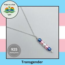 Transgender Flag Inspired Pride-in-a-Pod Silver Necklace, LGBTQ+ Jewellery Gift.