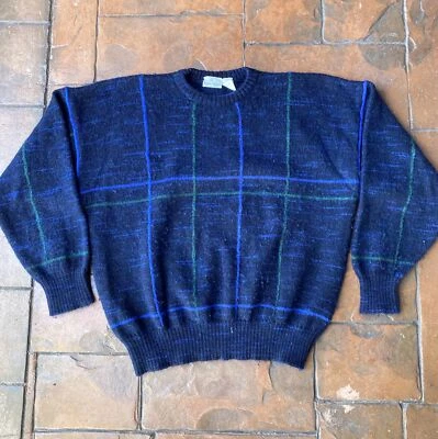 Vintage 80s 90s Neiman Marcus Mohair Wool Blue Striped Crewneck Sweater XL Italy Foto 1 de 4